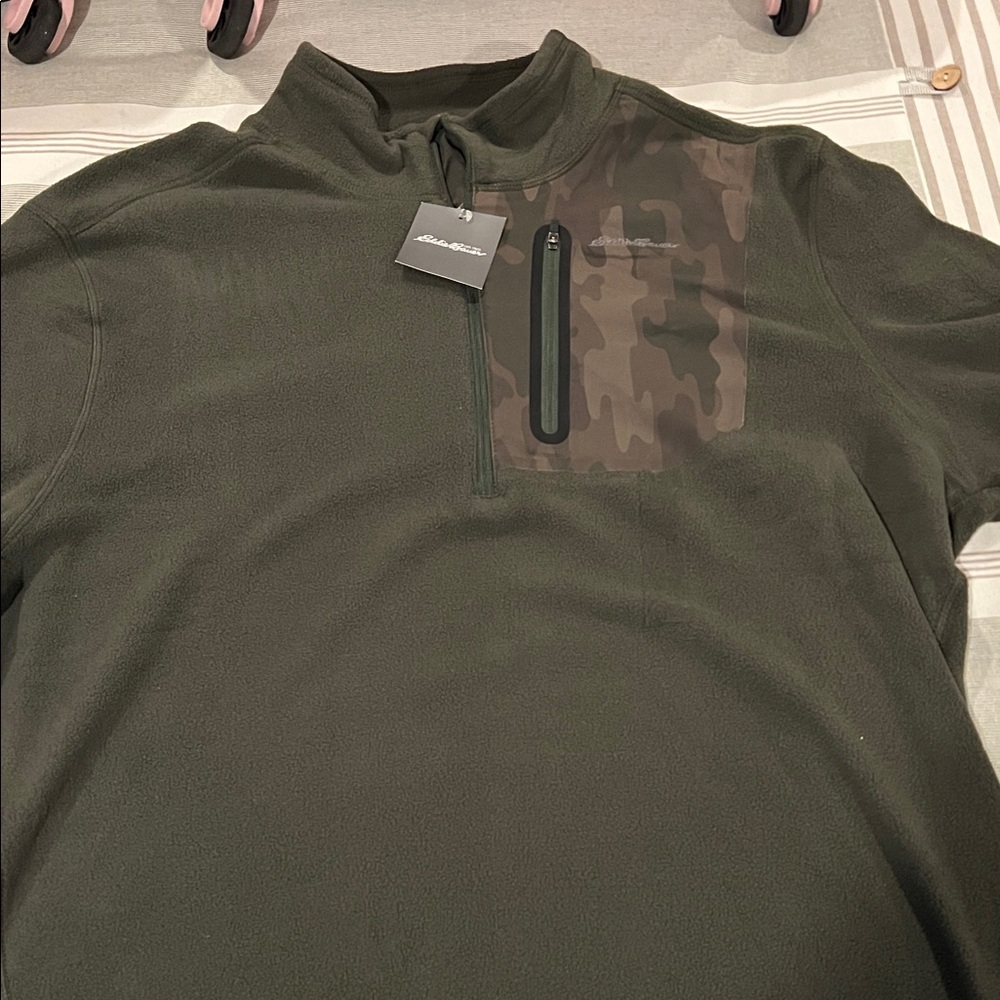 Eddie Bauer Green Quarter-Zip Sweatshirt with Camo Accent